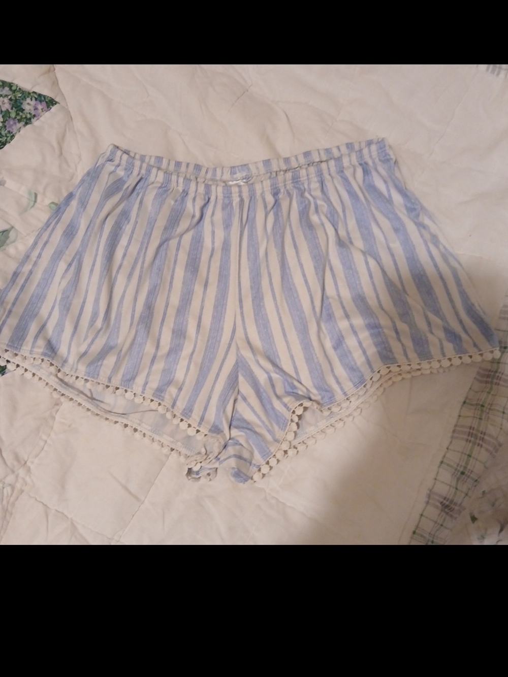 Secret Treasures Blue & White Striped Pom-Trim Sleep Shorts